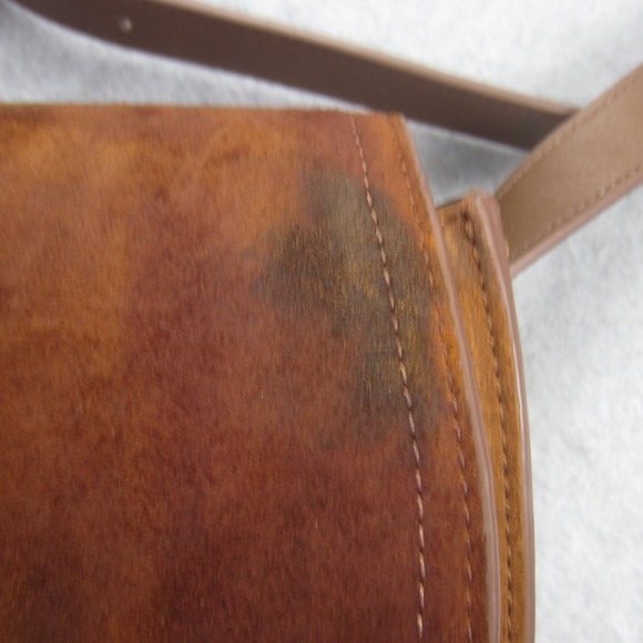 Quince Bag Brown Cow Suede Leather Trim‎ Saddle Crossbody Adjustable Strap - Picture 13 of 15